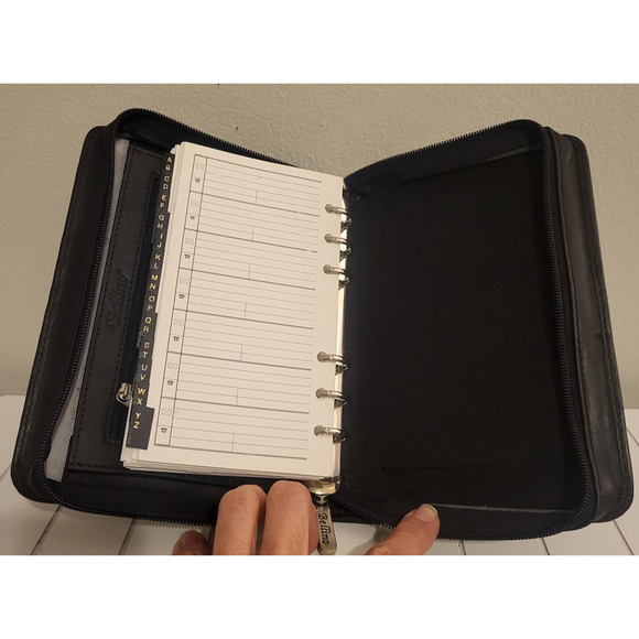 Vintage Bellino Black Leather Goods Planner BINDER Portable 6 Ring 8 x 5.5 inch - Picture 4 of 11